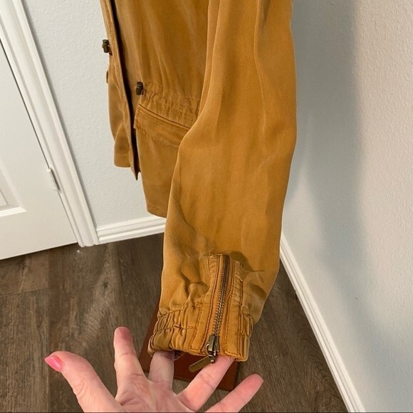 Max Jeans Suede Like Jacket Bomber Moto Safari Rust Multi Zip Pockets SZ S - Picture 9 of 16